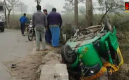 लखीमपुर खीरी में भीषण सड़क हादसा, टेंपो पलटने से तीन मासूम बच्चों और चालक की मौत, पांच गंभीर घायल