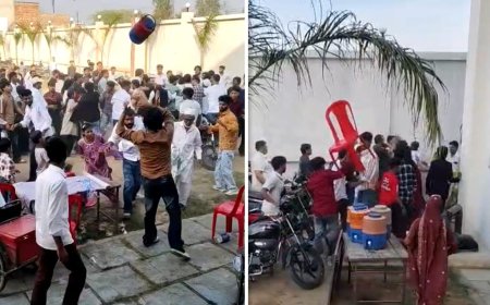 लेग पीस पर लड़ाई, शादी में मच गया हंगामा... अमरोहा मैरिज हॉल में चलीं कुर्सियां, वीडियो वायरल