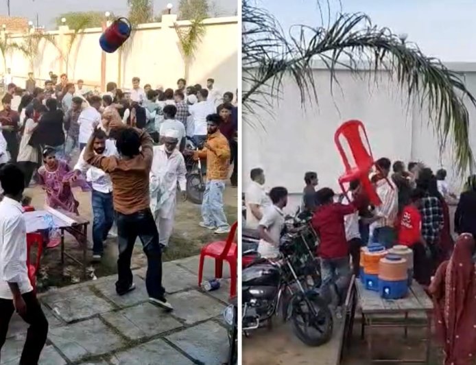 लेग पीस पर लड़ाई, शादी में मच गया हंगामा... अमरोहा मैरिज हॉल में चलीं कुर्सियां, वीडियो वायरल