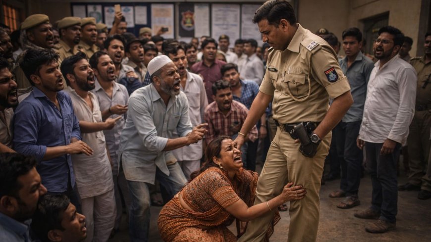 मेरठ में युवक की संदिग्ध मौत के बाद थाने में हंगामा, इंसाफ के लिए इंस्पेक्टर के पैरों में गिरी मां