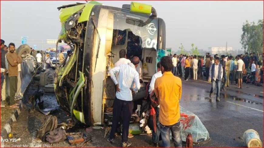 नींद बनी मौत का कारण… उन्नाव में डिवाइडर से टकराकर पलटी बस, चीख-पुकार के बीच 1 की गई जान, 22 घायल