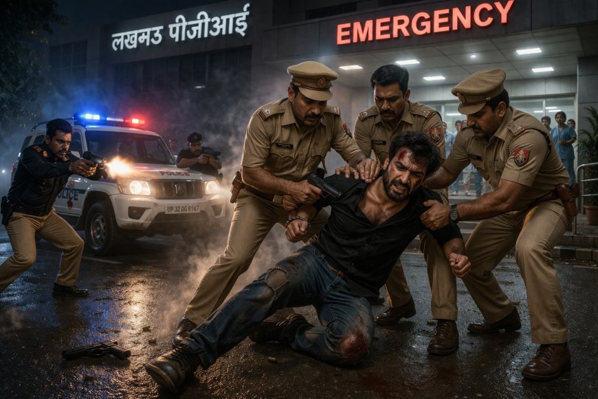 लखनऊ पीजीआई में पुलिस-बदमाशों के बीच मुठभेड़, कुख्यात लुटेरा गिरफ्तार