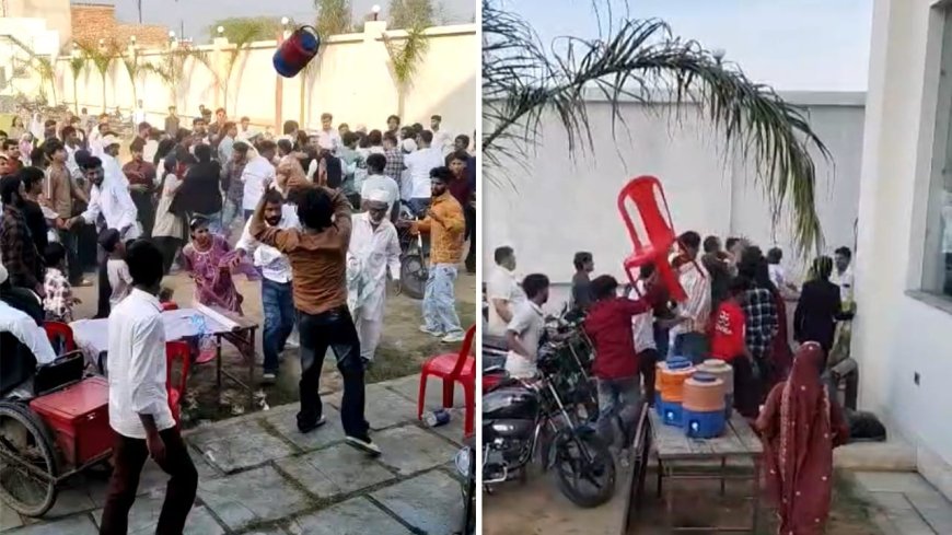 लेग पीस पर लड़ाई, शादी में मच गया हंगामा... अमरोहा मैरिज हॉल में चलीं कुर्सियां, वीडियो वायरल