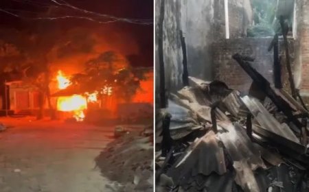 जायस में चाय की गुमटी में भीषण आग, सिलेंडर धमाके से मचा हड़कंप—बाल-बाल बचे लोग