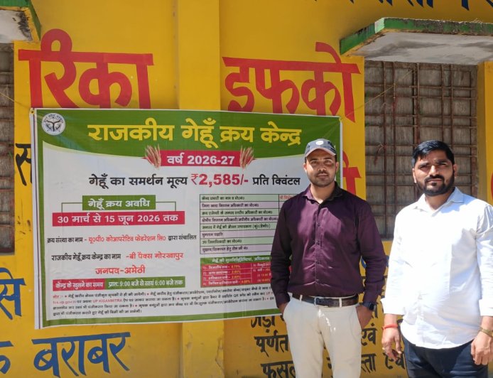 गेहूं खरीद 2026 शुरू अमेठी के गोरखापुर केंद्र पर 500 एमटी लक्ष्य, किसानों का रजिस्ट्रेशन तेज