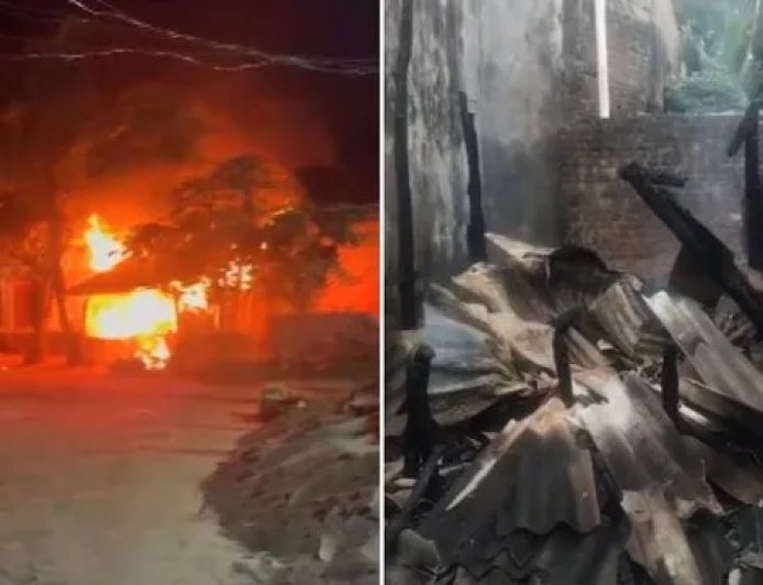 जायस में चाय की गुमटी में भीषण आग, सिलेंडर धमाके से मचा हड़कंप—बाल-बाल बचे लोग