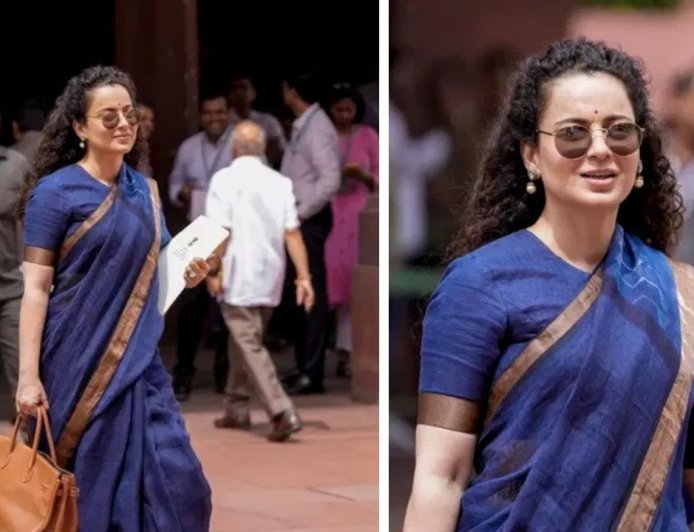 संसद में कंगना रनौत का ब्लू साड़ी लुक वायरल, ट्रेडिशनल स्टाइल ने जीता दिल