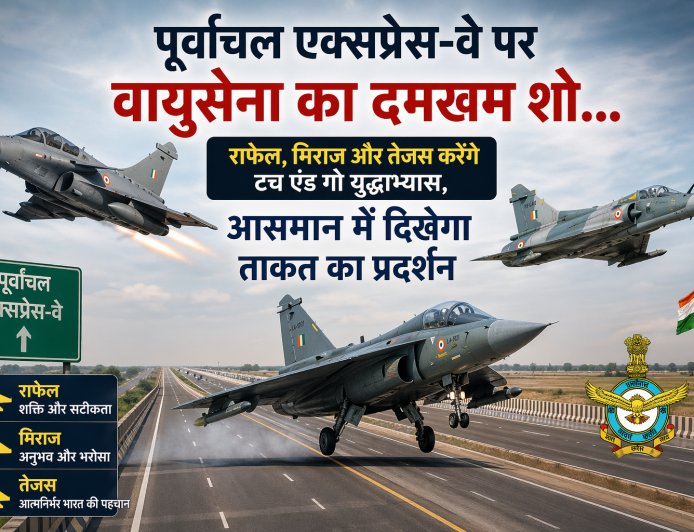 पूर्वांचल एक्सप्रेस-वे पर वायुसेना का दमखम शो… राफेल, मिराज और तेजस करेंगे टच एंड गो युद्धाभ्यास, आसमान में दिखेगा ताकत का प्रदर्शन