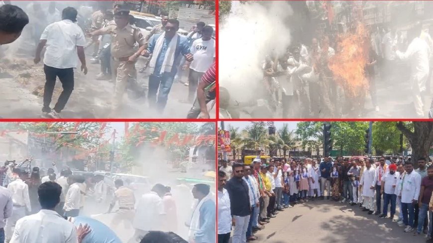 कौशांबी में हिमंता बिस्वा सरमा का पुतला फूंकने पहुंचे कांग्रेसी, पुलिस से हुई छीना-झपटी