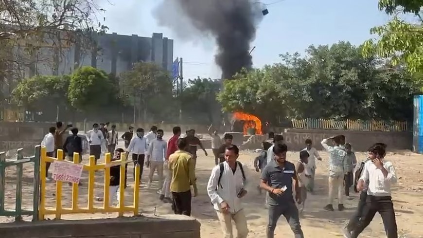 नोएडा में श्रमिकों का उग्र प्रदर्शन, तोड़फोड़ और आगजनी से इलाके में तनाव