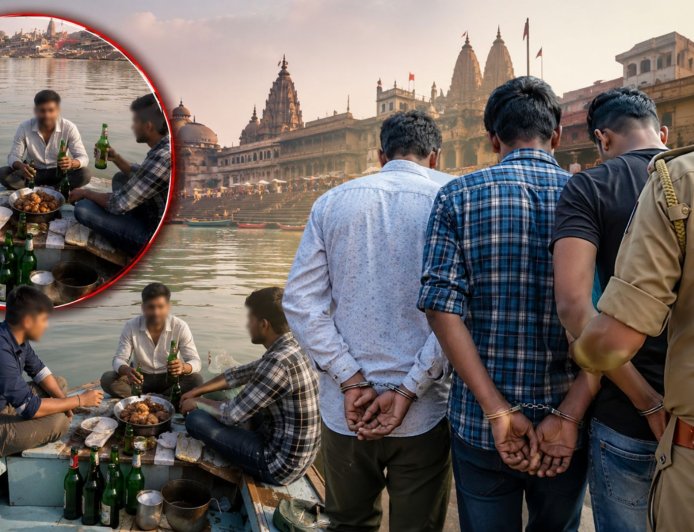 अयोध्या की सरयू में नाव पर मटन-बीयर पार्टी का वीडियो हुआ वायरल, 3 आरोपी गिरफ्तार, एक की तलाश जारी, संत बोले-  ये आस्था से खिलवाड़ है 
