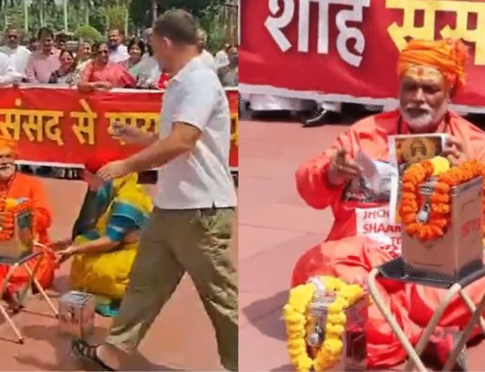 संसद परिसर में चढ़ावा चोरी पर सियासी ड्रामा, साधु बने पप्पू यादव की दानपेटी में राहुल गांधी ने डाले रुपए, चोरी करने पर सपा सांसदों ने पकड़कर पीटा 
