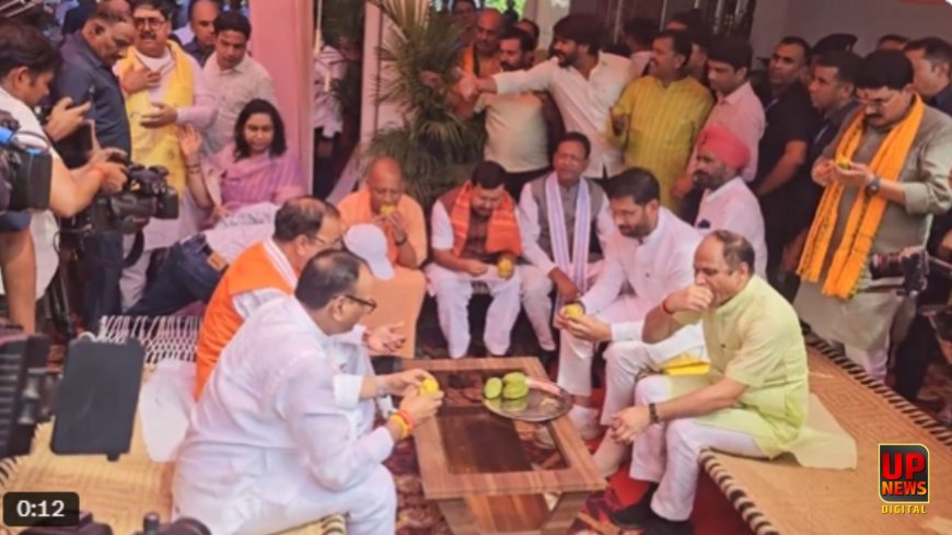 चारपाई पर बैठ नितिन नबीन संग सीएम योगी ने खाए आम, 2027 से पहले यूपी भाजपा ने दिए बड़े संकेत, राष्ट्रीय अध्यक्ष के दौरे पर बढ़ी सियासी गरमाहट 