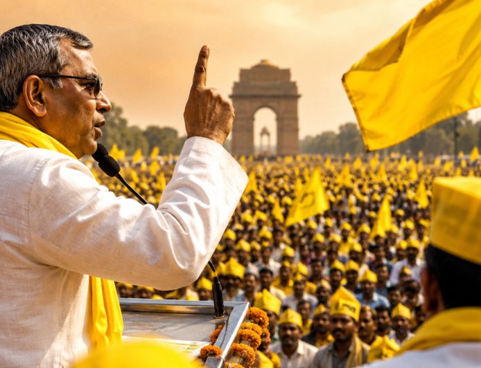 दिल्ली में पीले गमछे ने दिखाई अपनी ताकत, मंच से मंत्री ओपी राजभर ने भरी हुंकार,  यूपी की सियासत में मचा बवाल 