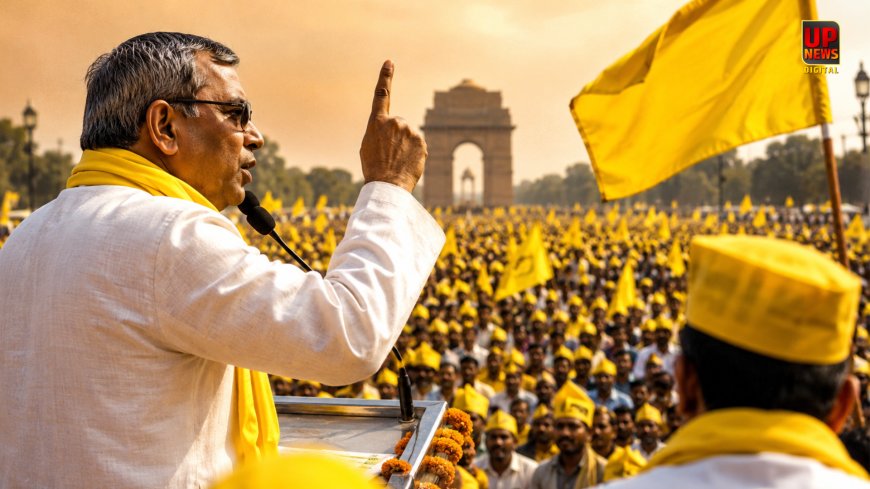 दिल्ली में पीले गमछे ने दिखाई अपनी ताकत, मंच से मंत्री ओपी राजभर ने भरी हुंकार,  यूपी की सियासत में मचा बवाल 