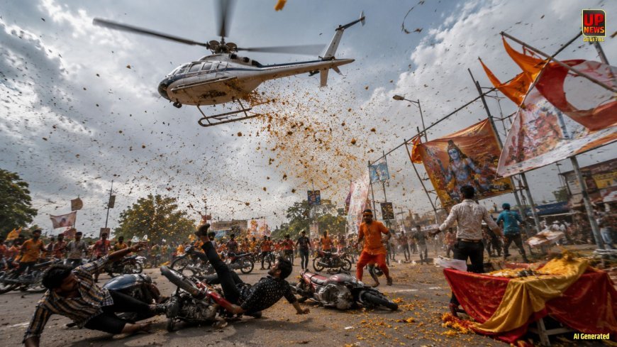 कांवड़ियों पर फूल बरसाने आए हेलिकॉप्टर ने मचाया कहर, सड़क पर गिरे बाइक सवार, पोस्टर फटे, झांसी में सुरक्षा मानकों को लेकर उठे सवाल