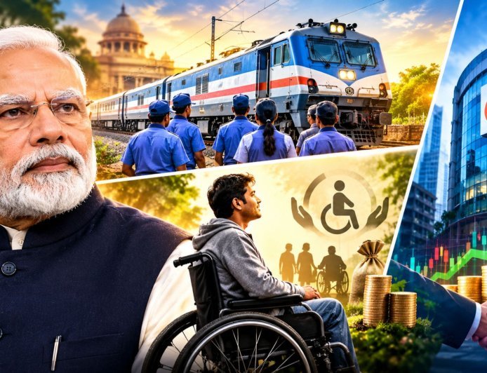 मोदी कैबिनेट के 3 बड़े फैसले, 11.40 लाख रेलवे कर्मचारियों को 78 दिन का बोनस, दिव्यांग पेंशन के नियम बदले, IDBI बैंक में 60.72% हिस्सेदारी बिकेगी  